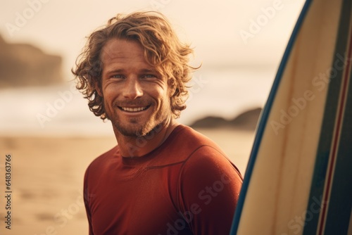 Smiling portrait of a happy male caucasian surfer in California on a beach © Baba Images