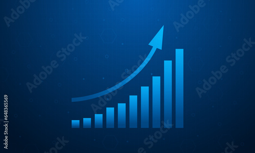 illustration of Business Growth Graph Chart Rising And Success Arrow copy space on blue technology background