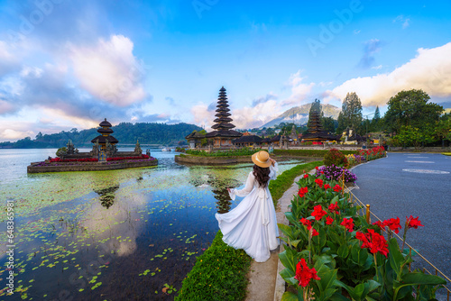 Pura Ulundanu Bratan Temple on Bratan Lake in Bali Island Bali temple, important landmark of Balinese people, Indonesia photo