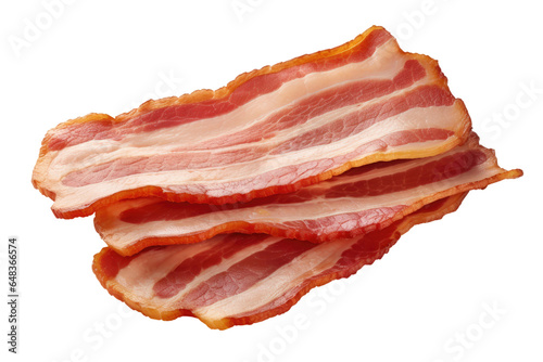 Three slices of bacon isolated on white background
