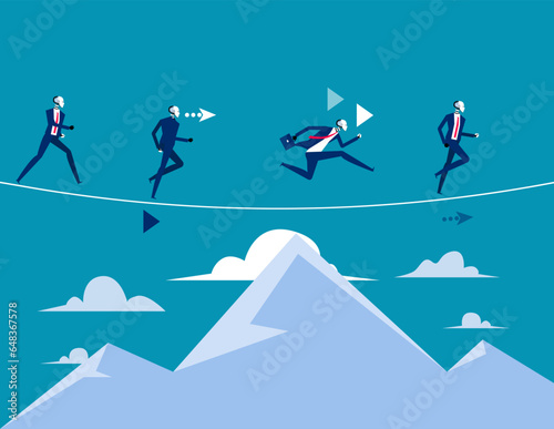 Robot running over the mountain. Artificial intelligence business vector illustration