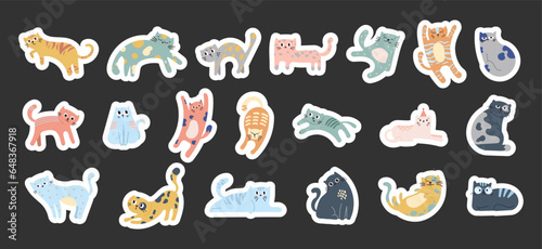 Cute funny cat. Sticker Bookmark. Kitten character cartoon. Vector drawing. Collection of design elements.