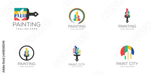Painting logo design collection with creative unique style Premium Vector