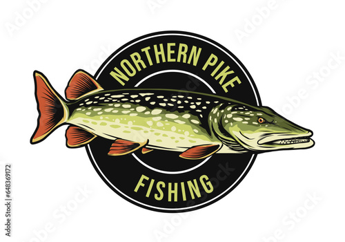 northern pike fishing badge logo template