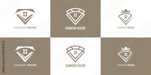 Diamond house logo design collection with creative concept premium vector