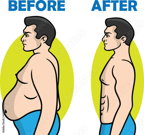 Fat and slim man, Before and After Weight Loss, Muscular and fat man. Sad fat and happy healthy slim man.