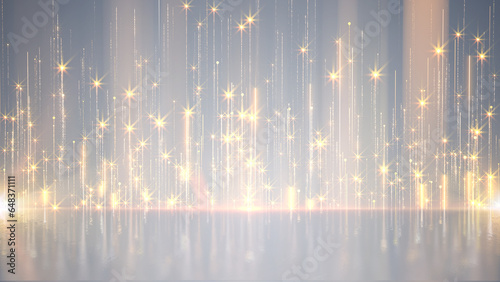 Elegant gold particles and star stage lights abstract background.