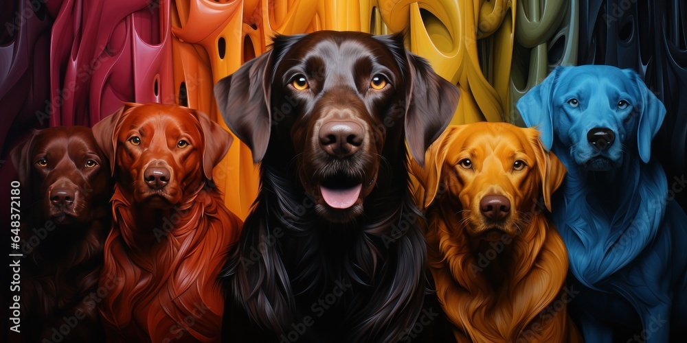 illustration of colorful dogs, generative AI - obrazy, fototapety, plakaty 