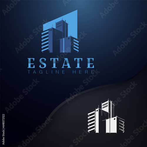 Building logo design with negative space style real estate, architecture, construction