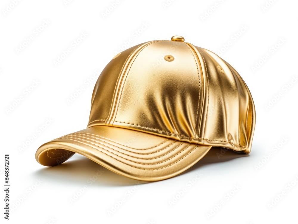 Fototapeta premium A baseball cap made of gold, isolated on white background