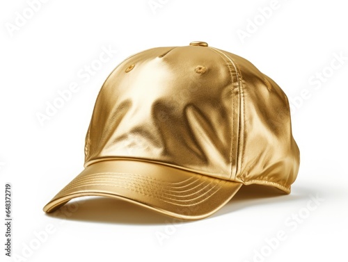 A baseball cap made of gold, isolated on white background photo