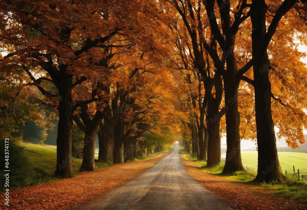 Fototapeta premium A tree-lined country road in the fall