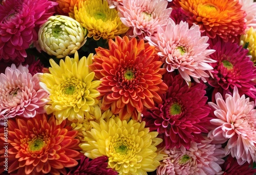 A vibrant bouquet of chrysanthemums in different hues