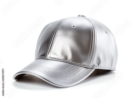 A chromed silver baseball cap, isolated on white background