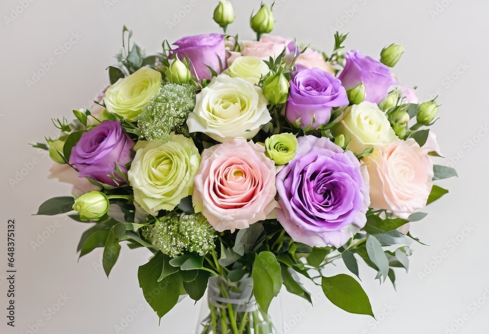 A vibrant bouquet of lisianthus in pastel shades