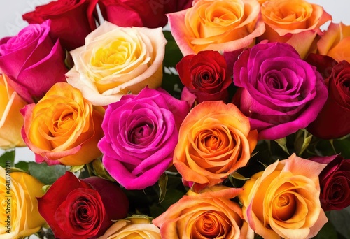 A vibrant bouquet of roses in various colors