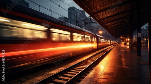 Train in the city at night with motion blur © Sariyono