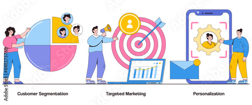 Customer segmentation, targeted marketing, personalization concept with character. Customer segmentation abstract vector illustration set. Buyer personas, customer engagement metaphor