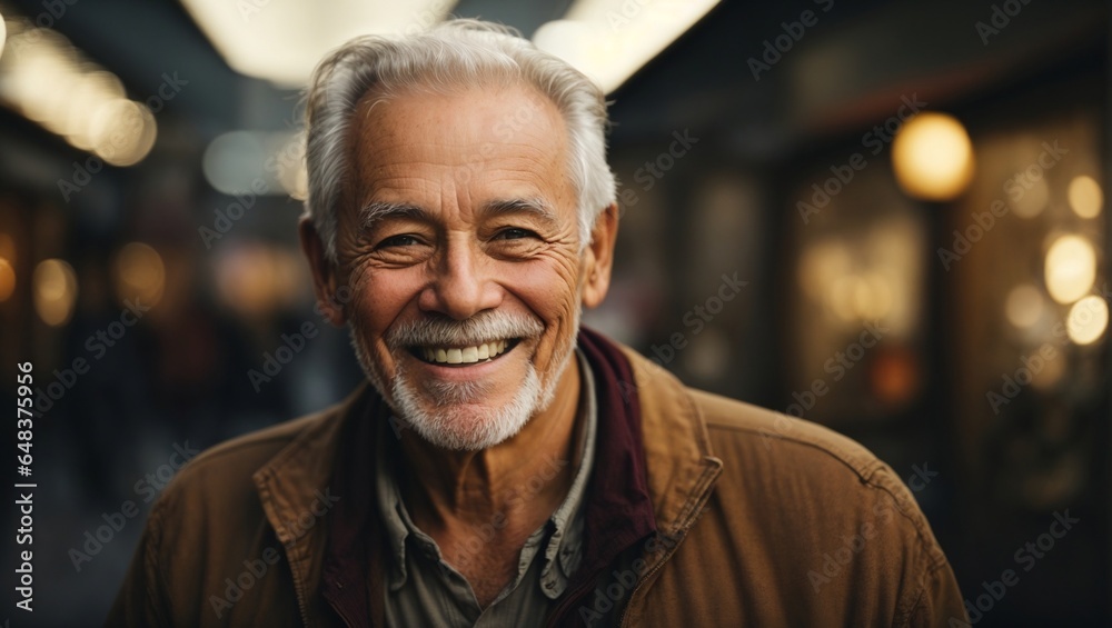 An old man with white hair and beard and smiling face - obrazy, fototapety, plakaty 