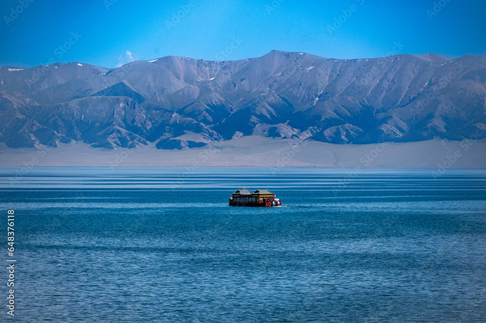 boat on the Sayram Lake