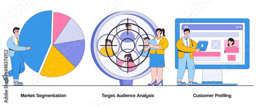 Market segmentation, target audience analysis, customer profiling concept with character. Audience segmentation abstract vector illustration set. Market targeting, personalized marketing metaphor