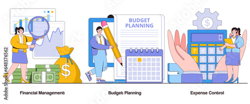 Financial management, budget planning, expense control concept with character. Financial control abstract vector illustration set. Cost optimization, profitability analysis, financial stability