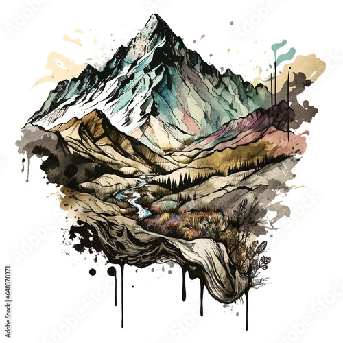 Mountain Landscape Painting Generataed AI photo