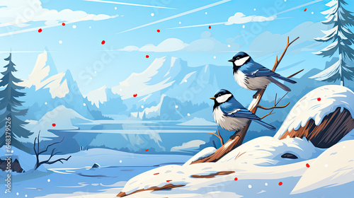 creative ilustration of birds in winter