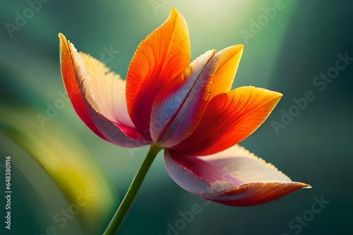 Craft an exquisite close-up shot of a tulip in full bloom  showcasing its vibrant colors and intricate details.