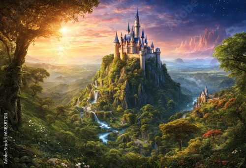 An enchanted kingdom of magic, ruled by a powerful sorcerer or sorceress