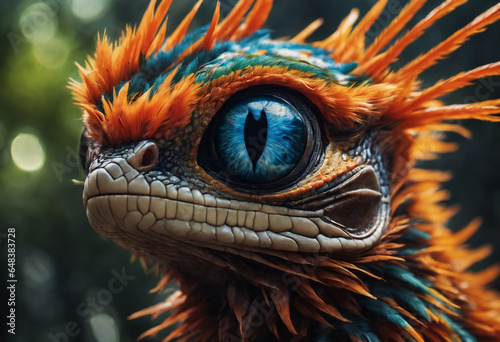 Fantasy colourful creature with big expressive eye. Generative AI