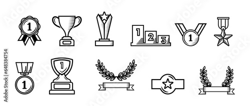 Set of awards element outline sketch illustration