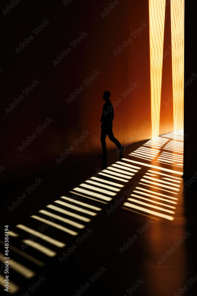 Shadow of Person in the Empty Place, Beautiful Shadows and Light Abstract Background