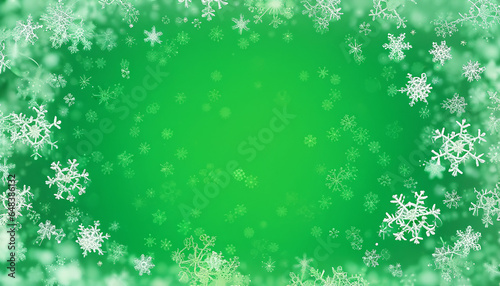 Christmas background of beautiful complex big and small snowflakes in green colors background. Generative Ai