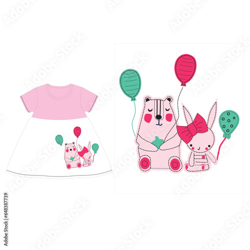  baby cute bunny flying balloon print 