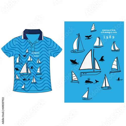  fashion polo t shirt ship shark print 