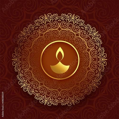 premium shubh diwali poster with text space and diya on mandala design