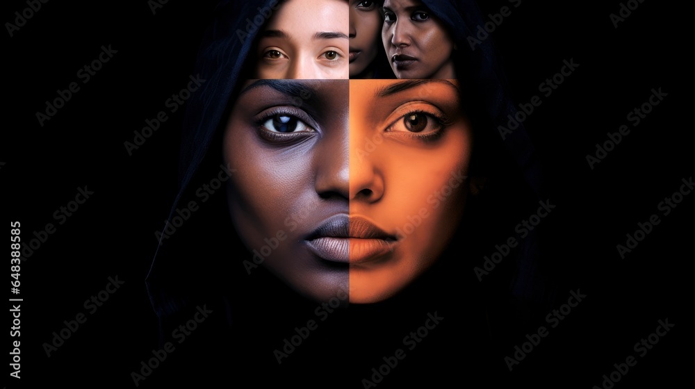 Portrait women, stop violence against Women,sexual abuse, human trafficking, Day for the Elimination of Violence Against Women concept - obrazy, fototapety, plakaty 