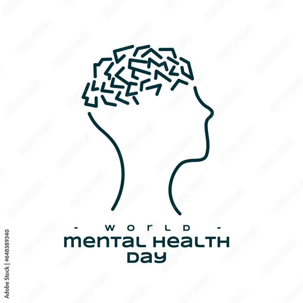 international mental health awareness poster with line art human head