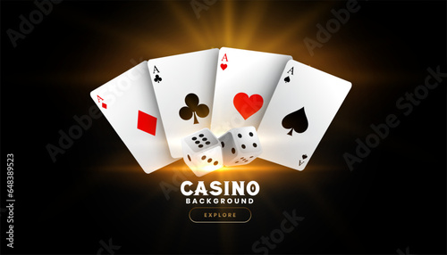 realistic casino dice banner with poker ace card design