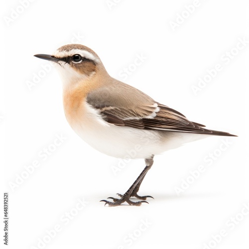 Northern wheatear bird isolated on white background.