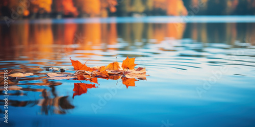 Fototapeta Naklejka Na Ścianę i Meble -  Autumn landscape. Fiery shades of autumn foliage and the cool deep blue of the lake.