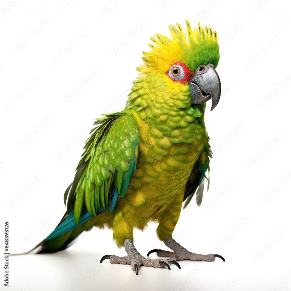 Yellow-naped parrot bird isolated on white background.