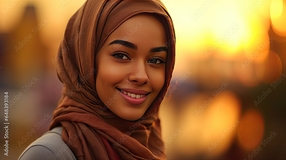 a Smiling ethnic young woman in hijab. Generetive Ai a Smiling ethnic young woman in hijab. Generetive Ai
