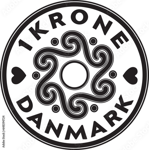 Denmark 1 krone coin vector design handmade silhouette. 