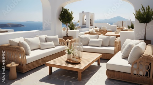 This Mykonos terrace offers a coastal retreat. Generated AI  © Dat