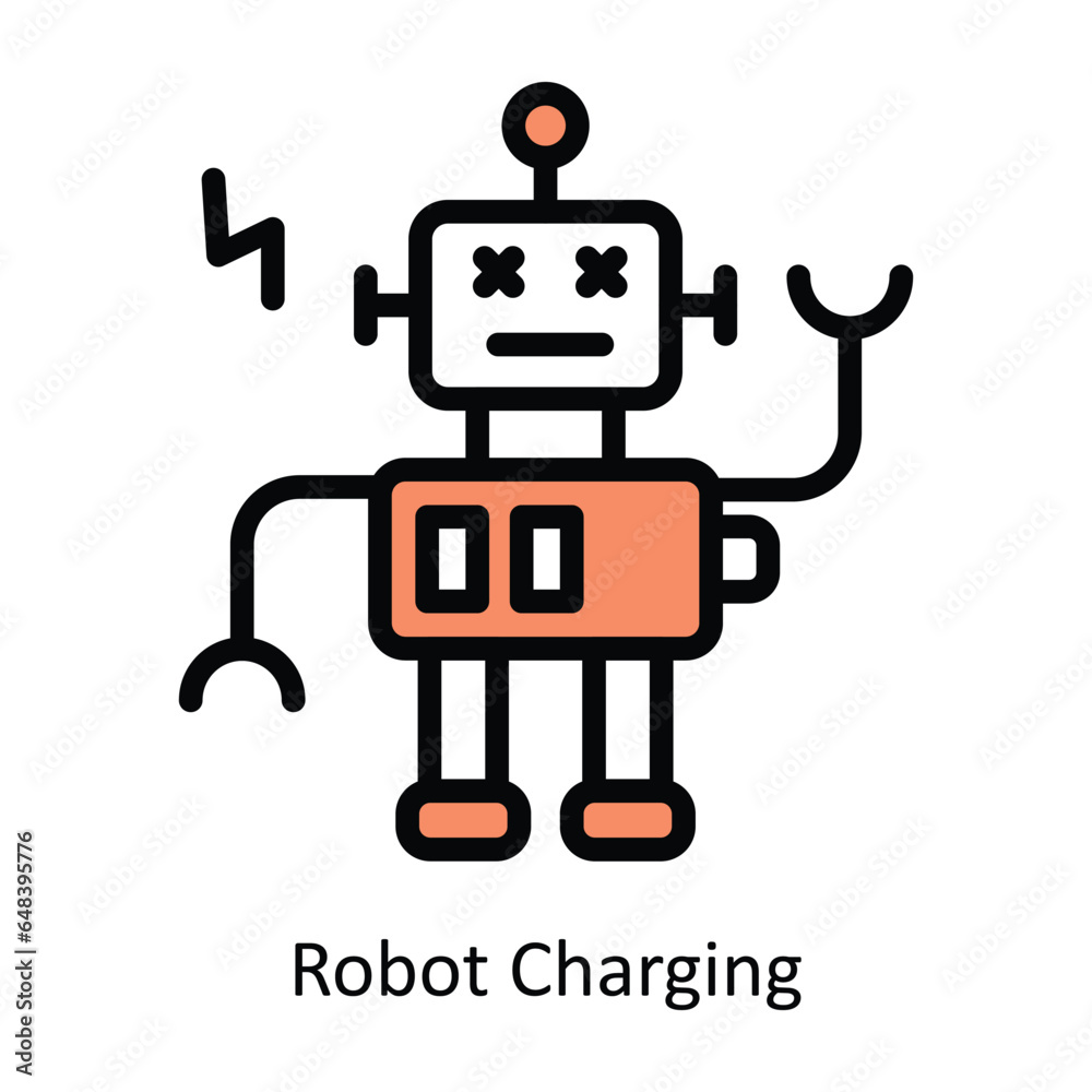 Robot Charging vector Filled outline Icon Design illustration. Artificial intelligence Symbol on White background EPS 10 File
