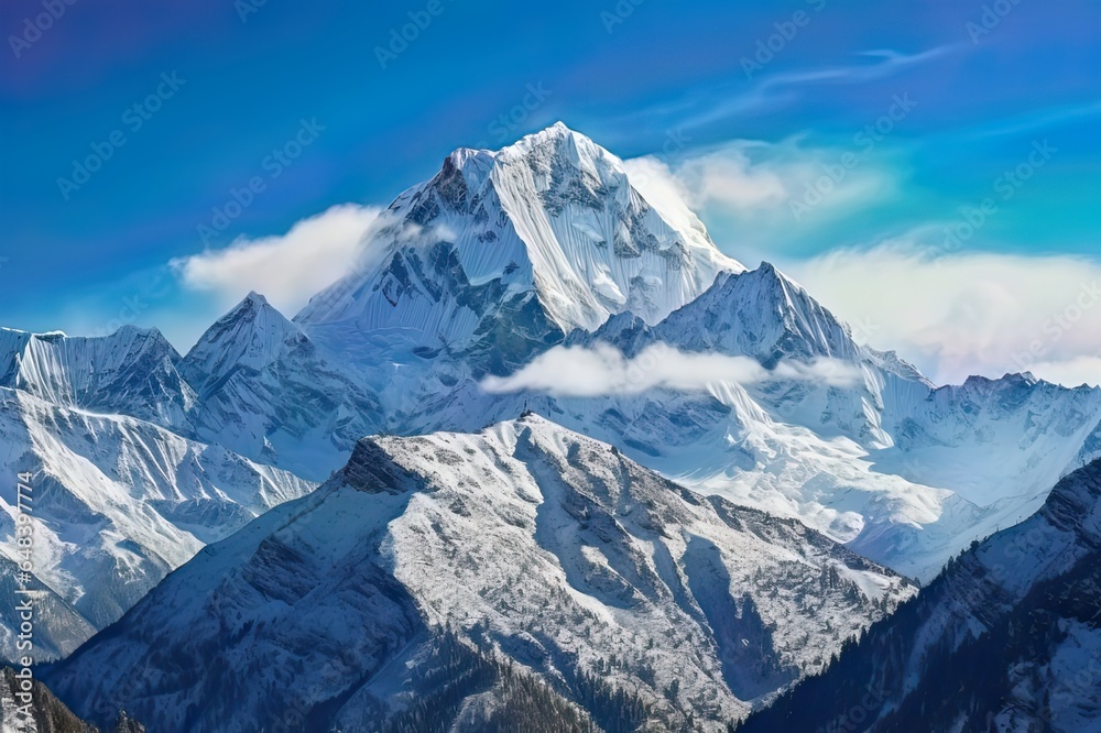Obraz premium Snowy Mountain Ranges in the Frosty Wilderness Nature's Untamed Beauty