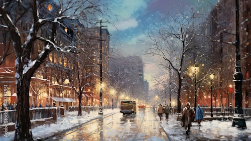 A Realistic Portrayal of a City Immersed in Snow Urban Winter Scene © Irfanan