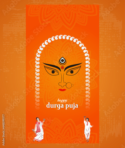 Goddess Maa Durga Face in Happy Durga Puja, Dussehra, and Navratri Celebration Concept for Web Banner, Poster, Social Media Post, and Flyer Advertising, Durga Puja.Happy Durga Puja, Festival, Ad,post,